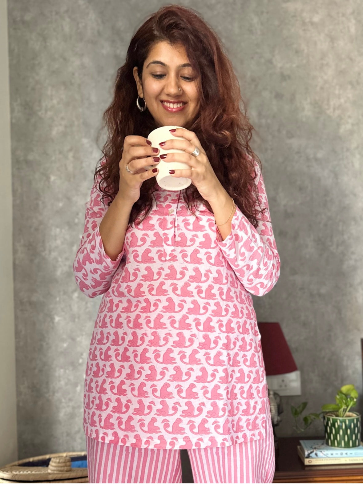 Pink monkey print loungewear set