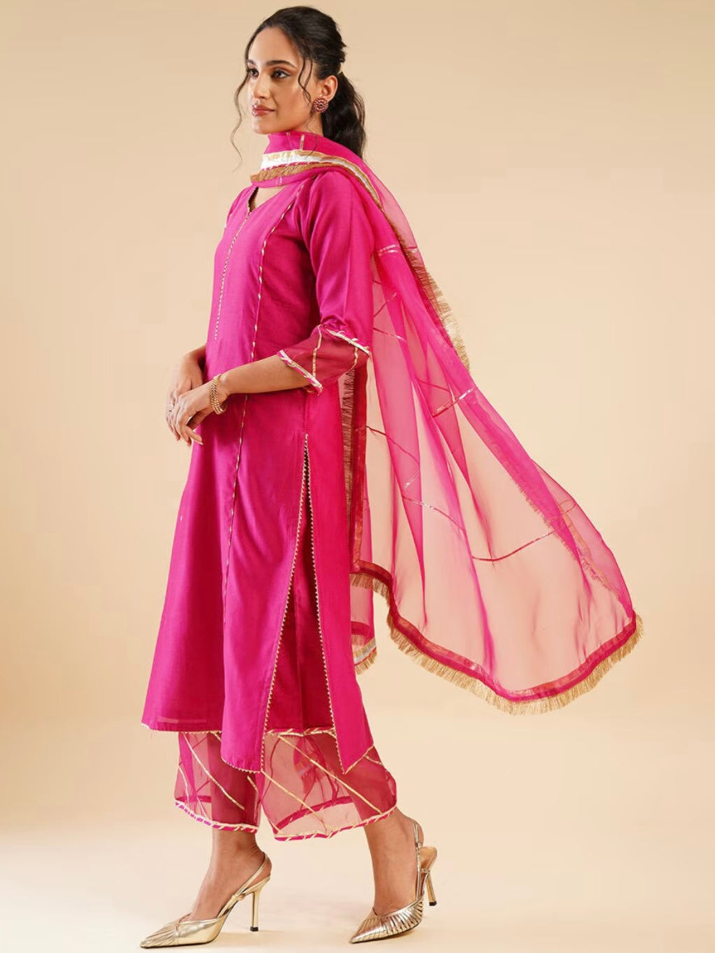 Gulabi chanderi suit set