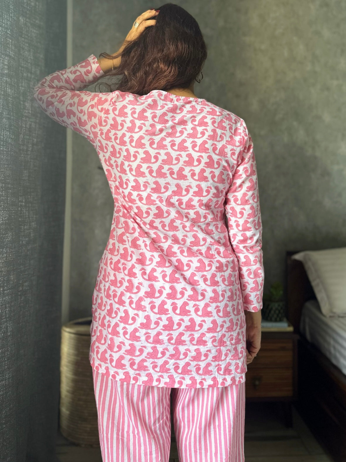 Pink monkey print loungewear set