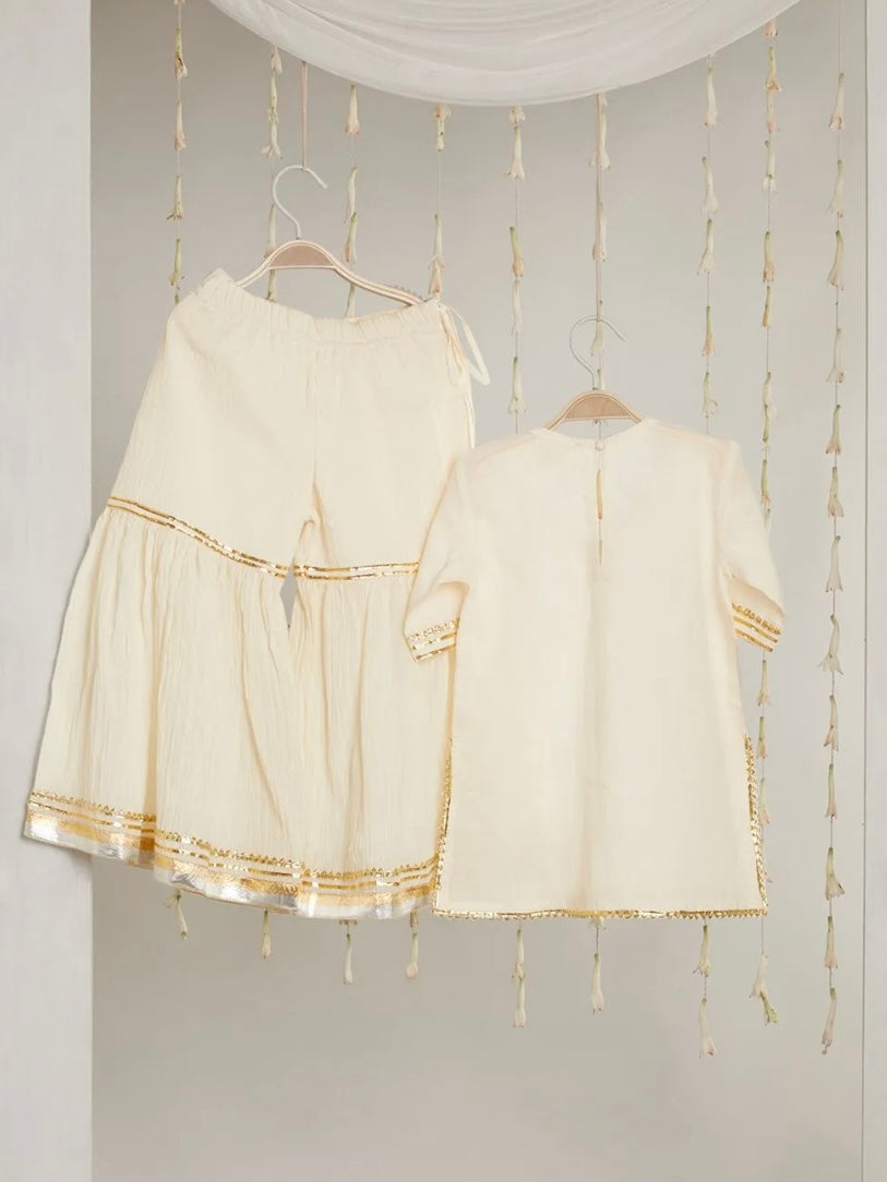 Kids gota work cream gharara set