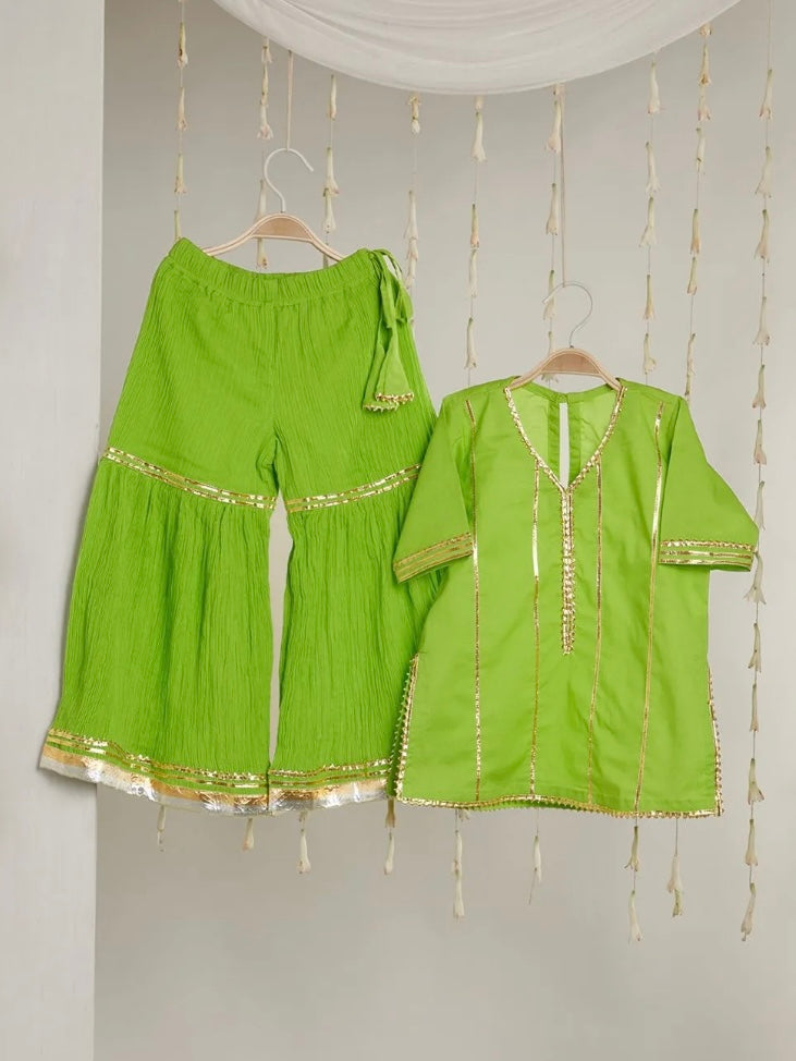Kids gota work green gharara set