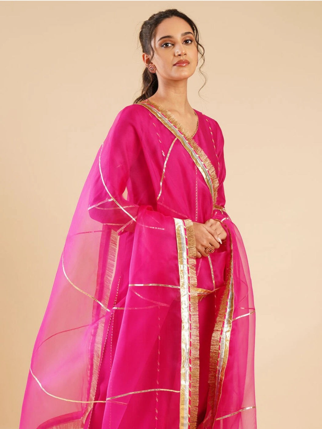 Gulabi chanderi suit set