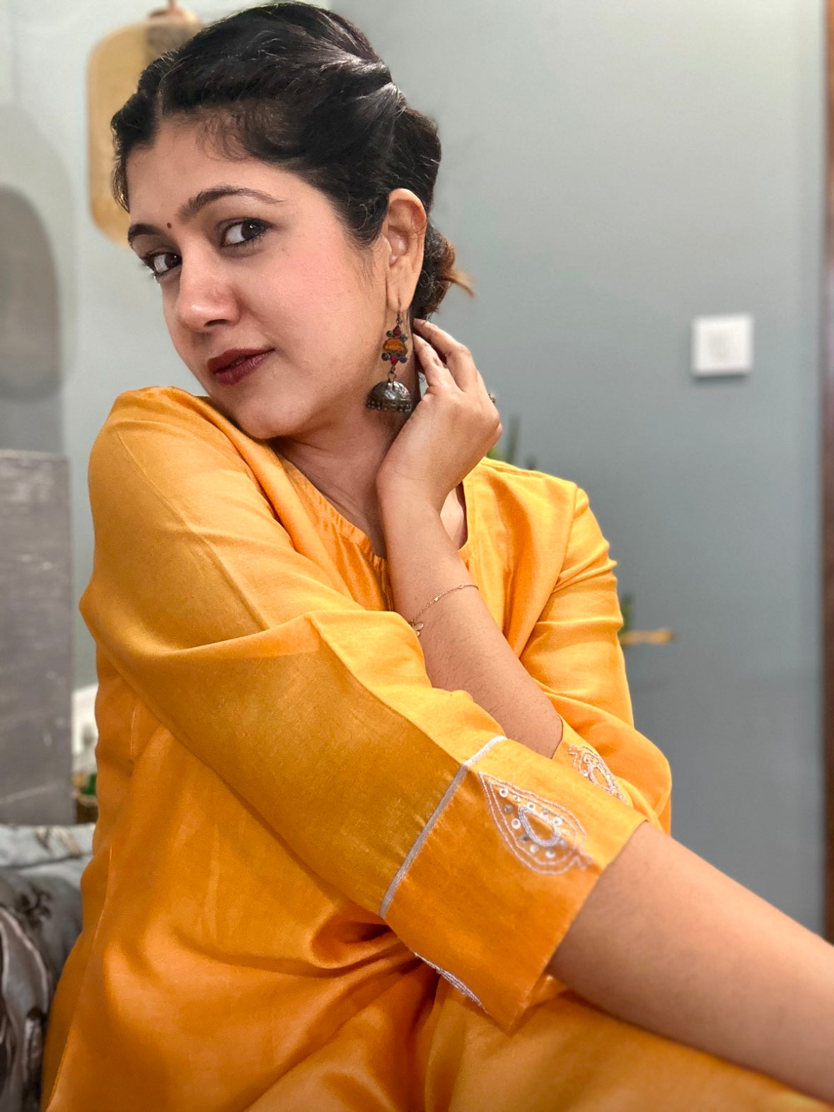 Surajmukhi chanderi hand embroidered kurta