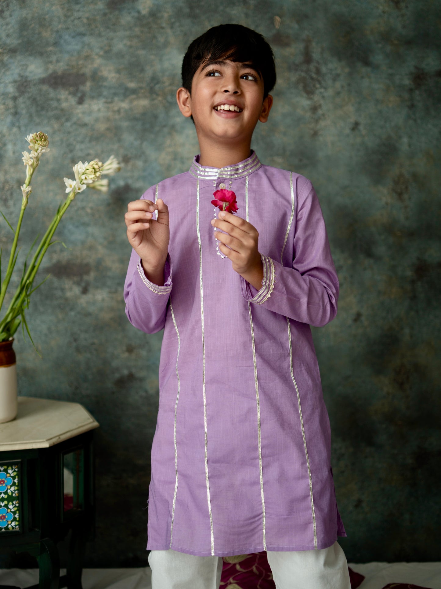 Kids lilac gota work cotton with pyjama