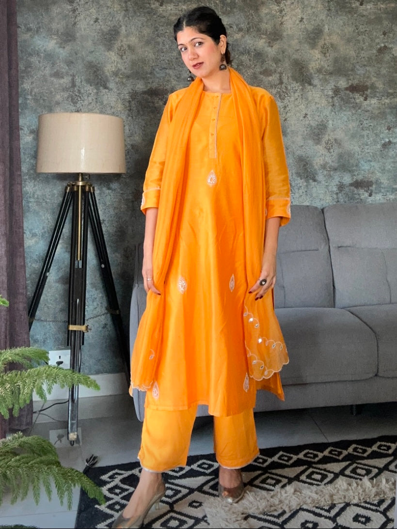 Surajmukhi chanderi hand embroidered kurta