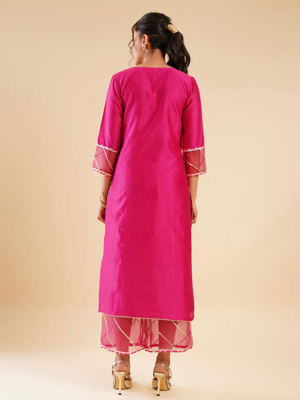 Gulabi chanderi suit set