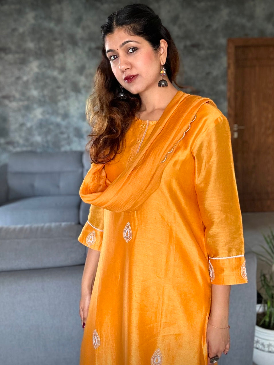 Surajmukhi chanderi hand embroidered kurta