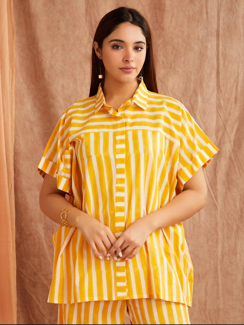 Sunshine Yellow Striped Hand Block Printed Cotton Co-ord Set