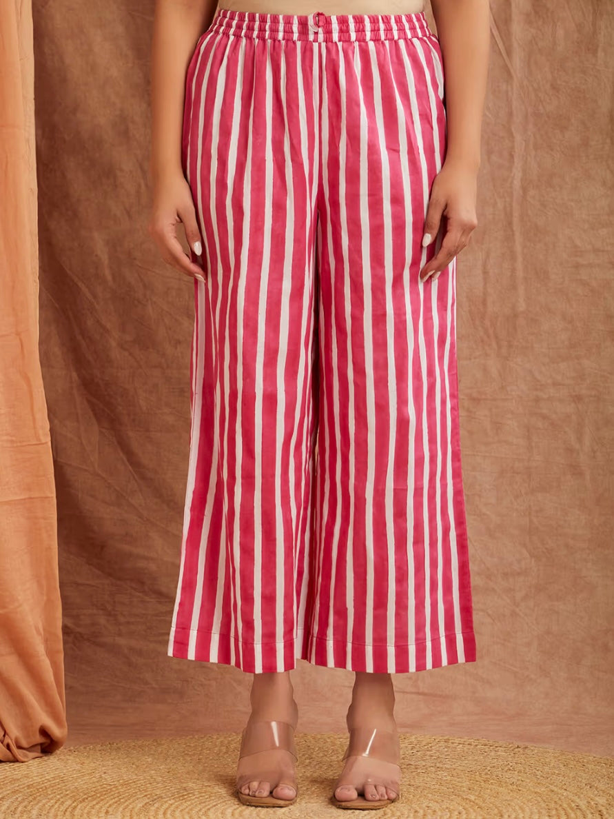 Ruby Pink Striped Hand Block Printed Cotton Co-ord Set