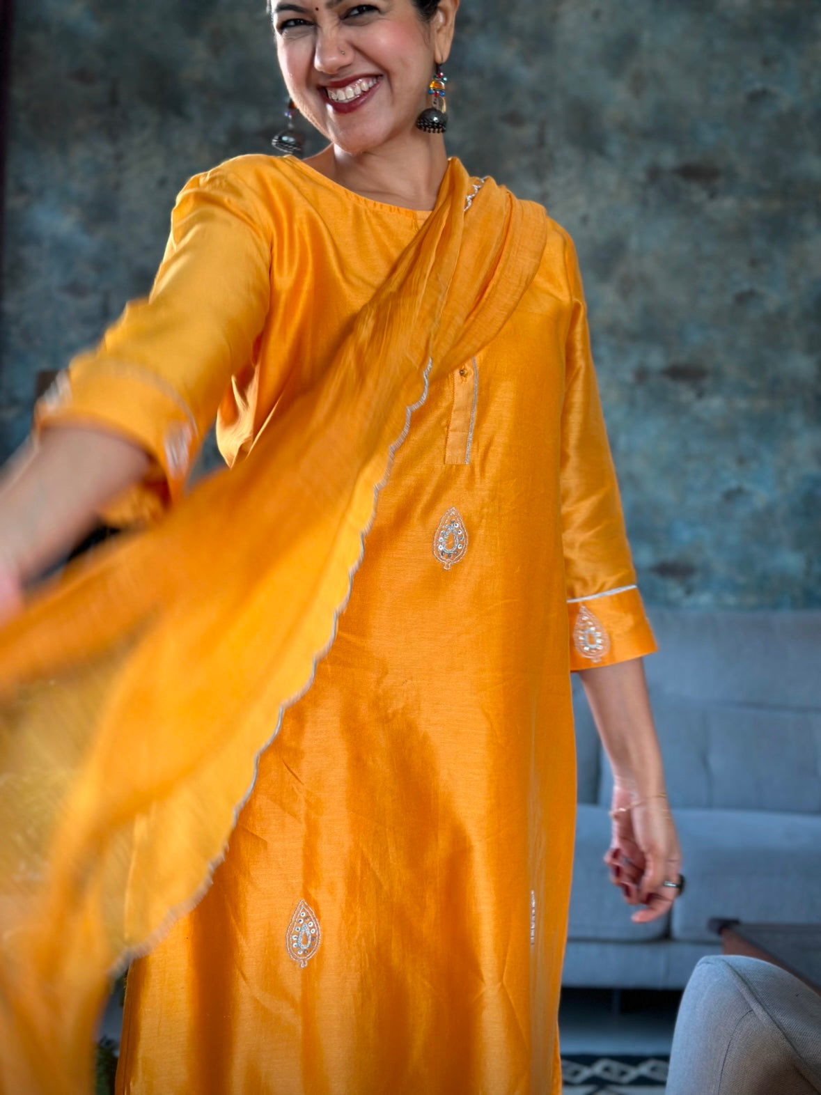 Surajmukhi chanderi hand embroidered kurta