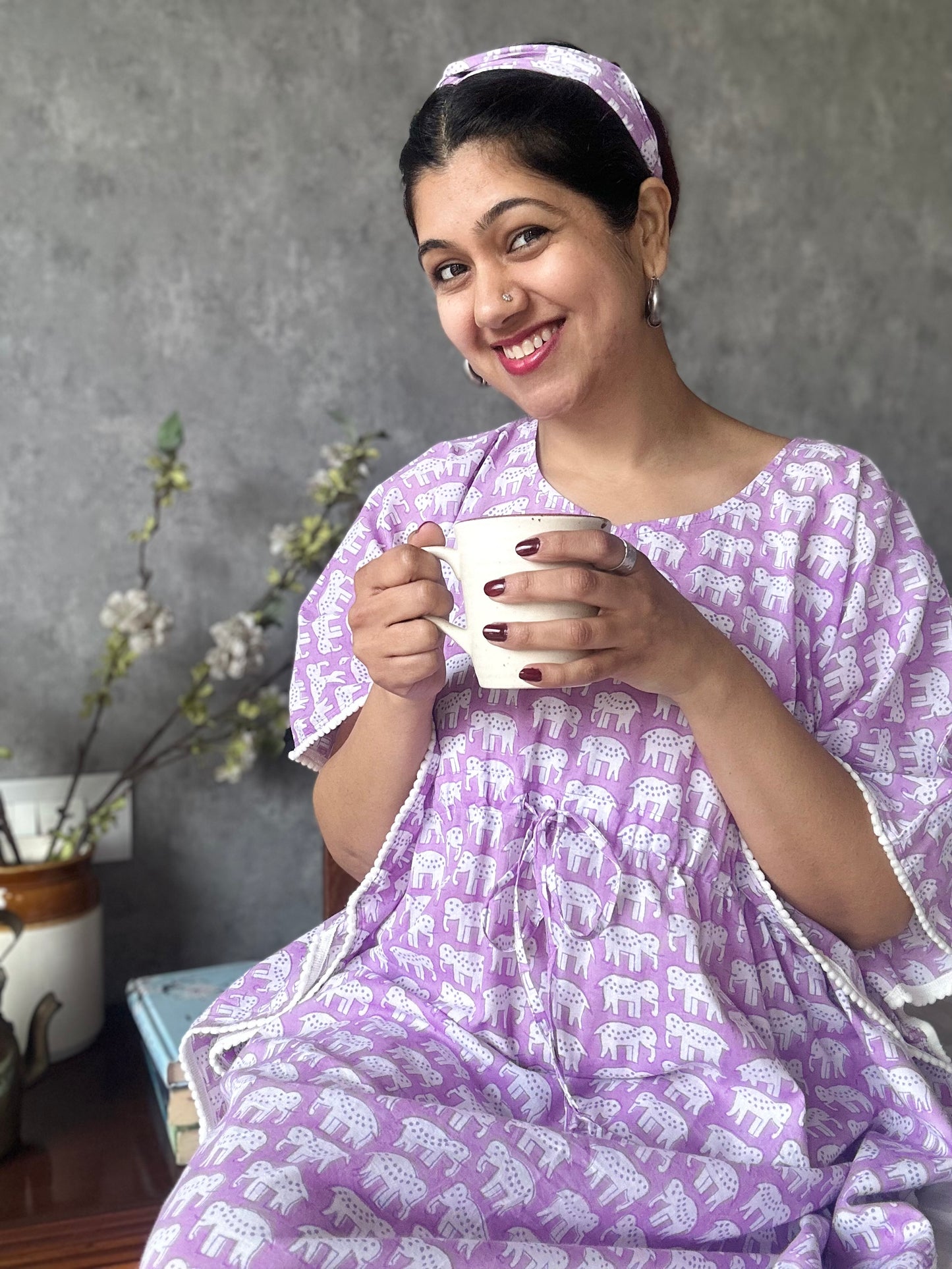 Lilac haathi print kaftan