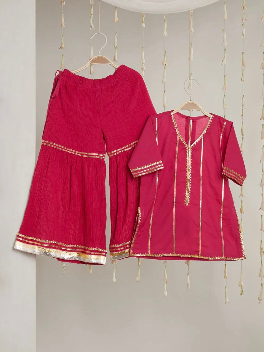 Kids gota work pink gharara set