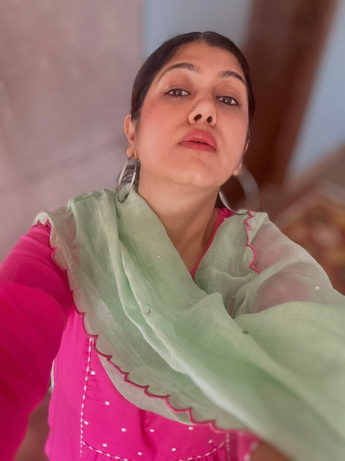 Gulabi cotton kurta set with chanderi dupatta