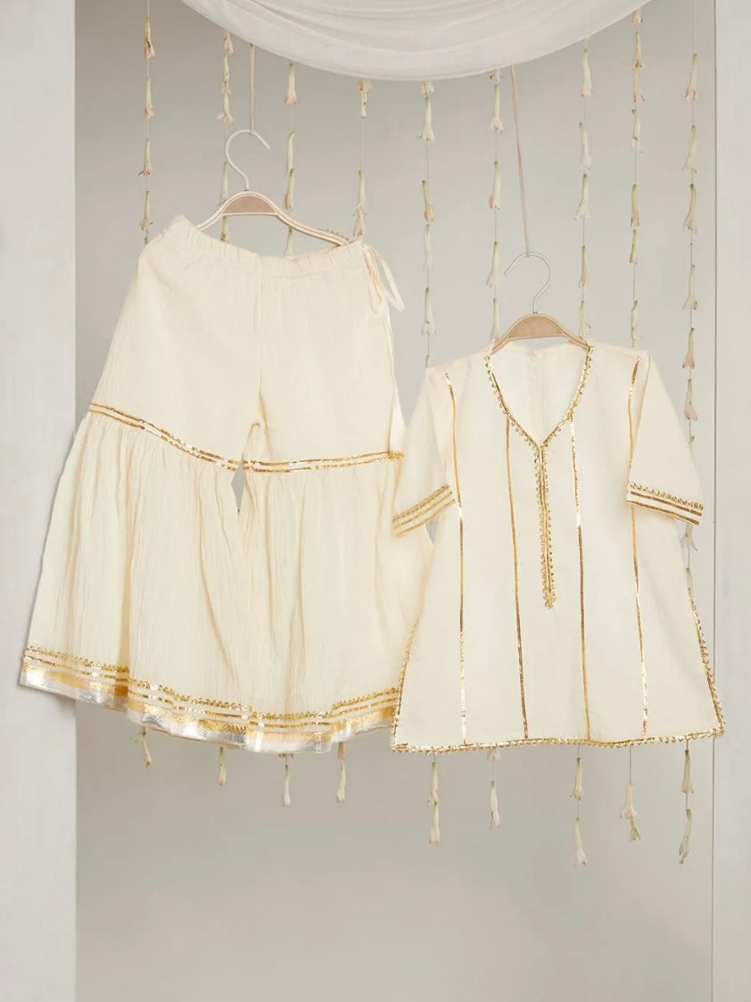 Kids gota work cream gharara set