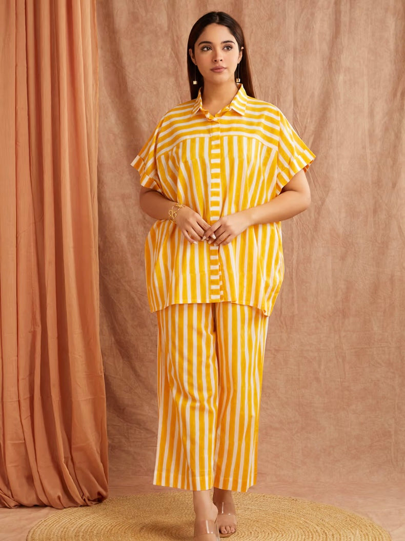 Sunshine Yellow Striped Hand Block Printed Cotton Co-ord Set