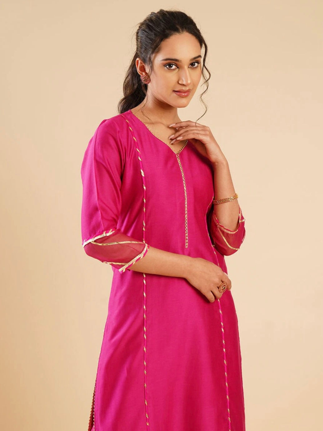 Gulabi chanderi suit set