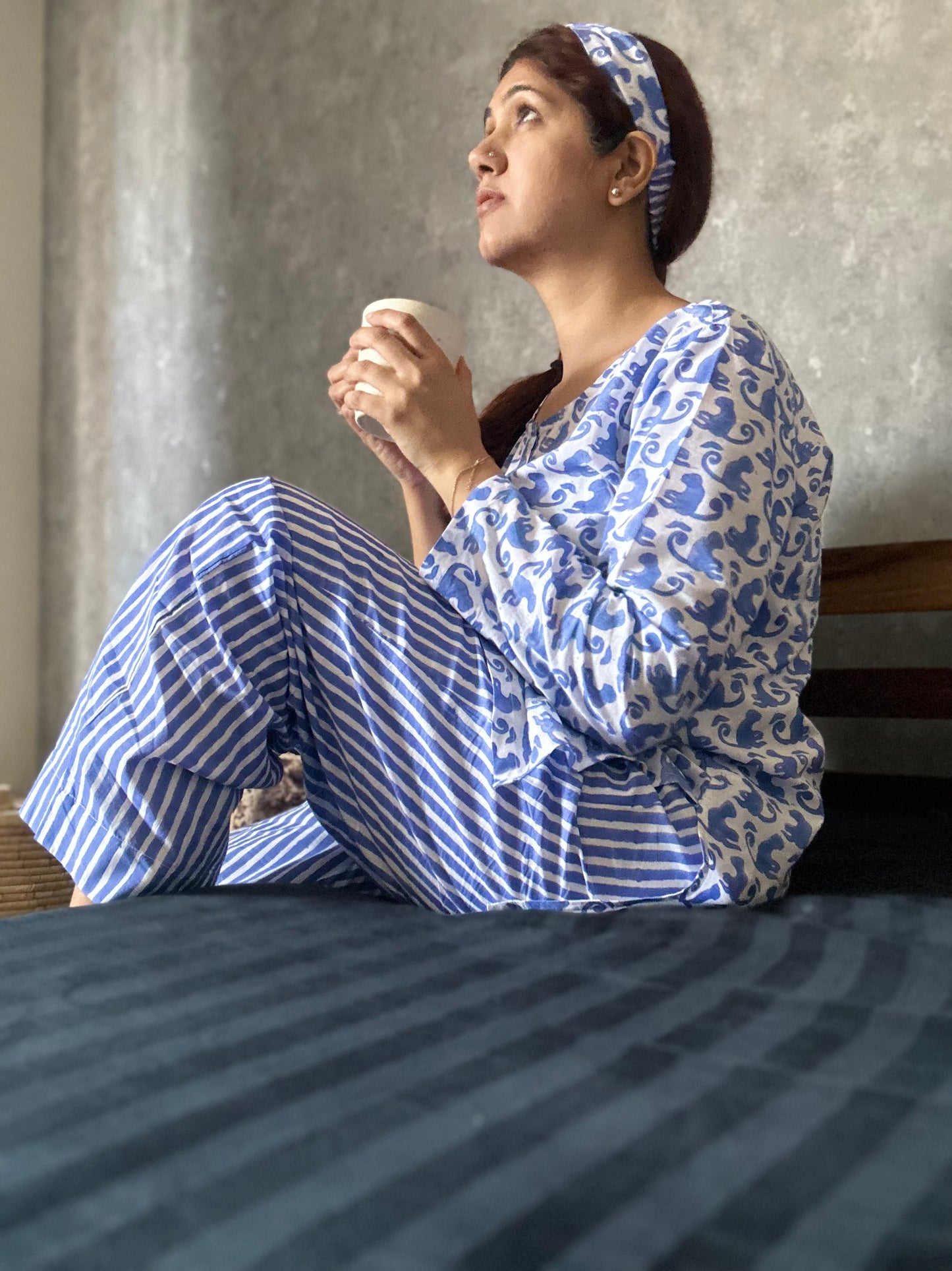 Ink Blue monkey print loungewear set