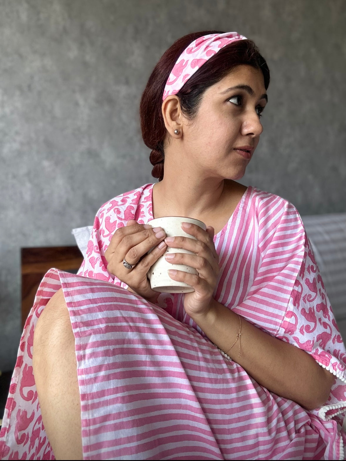 Pink monkey print kaftan