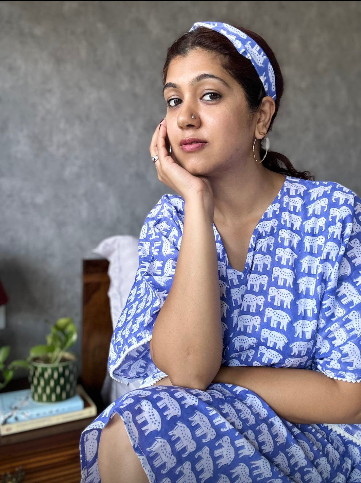 Ink Blue haathi print kaftan