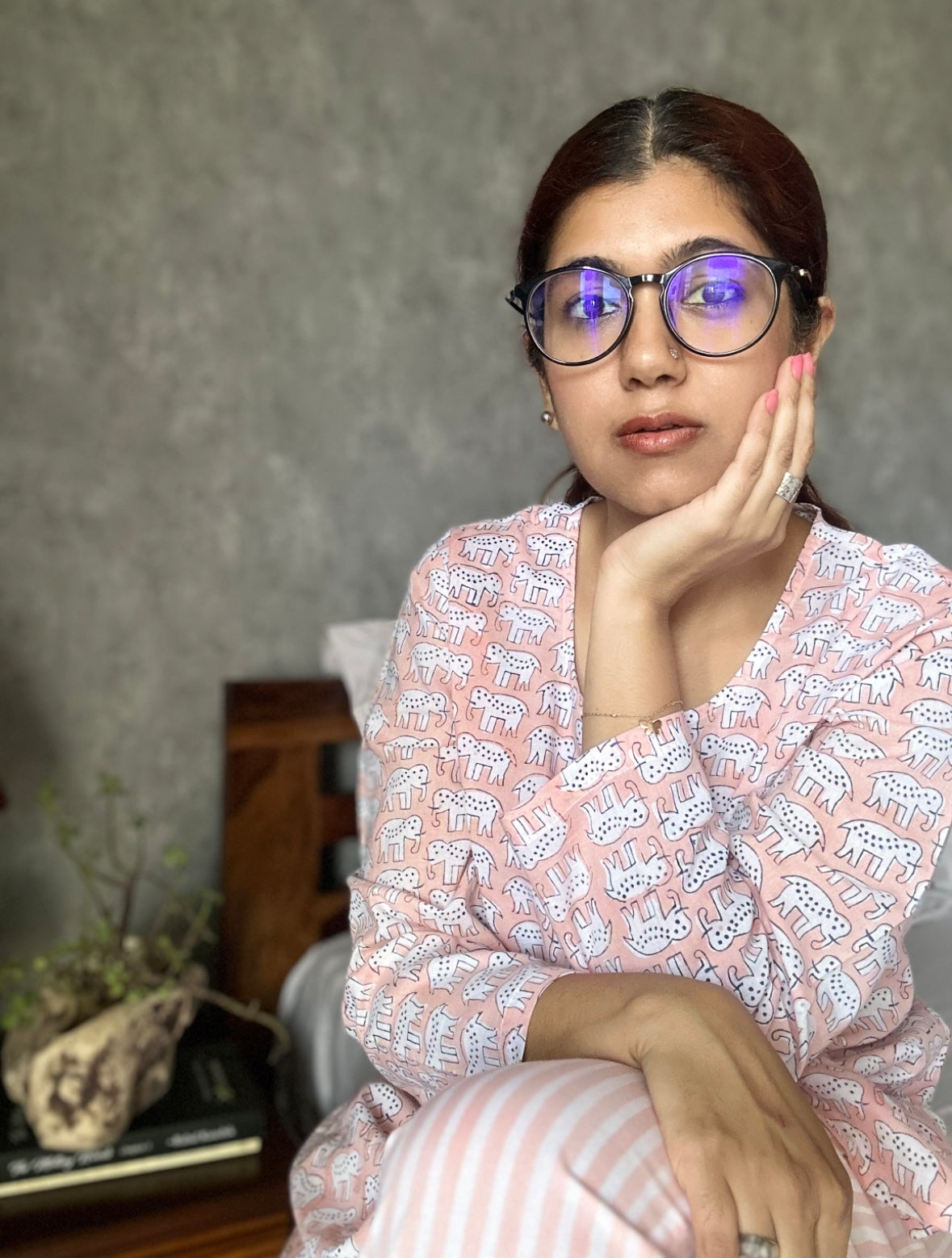 Peach haathi print loungewear set