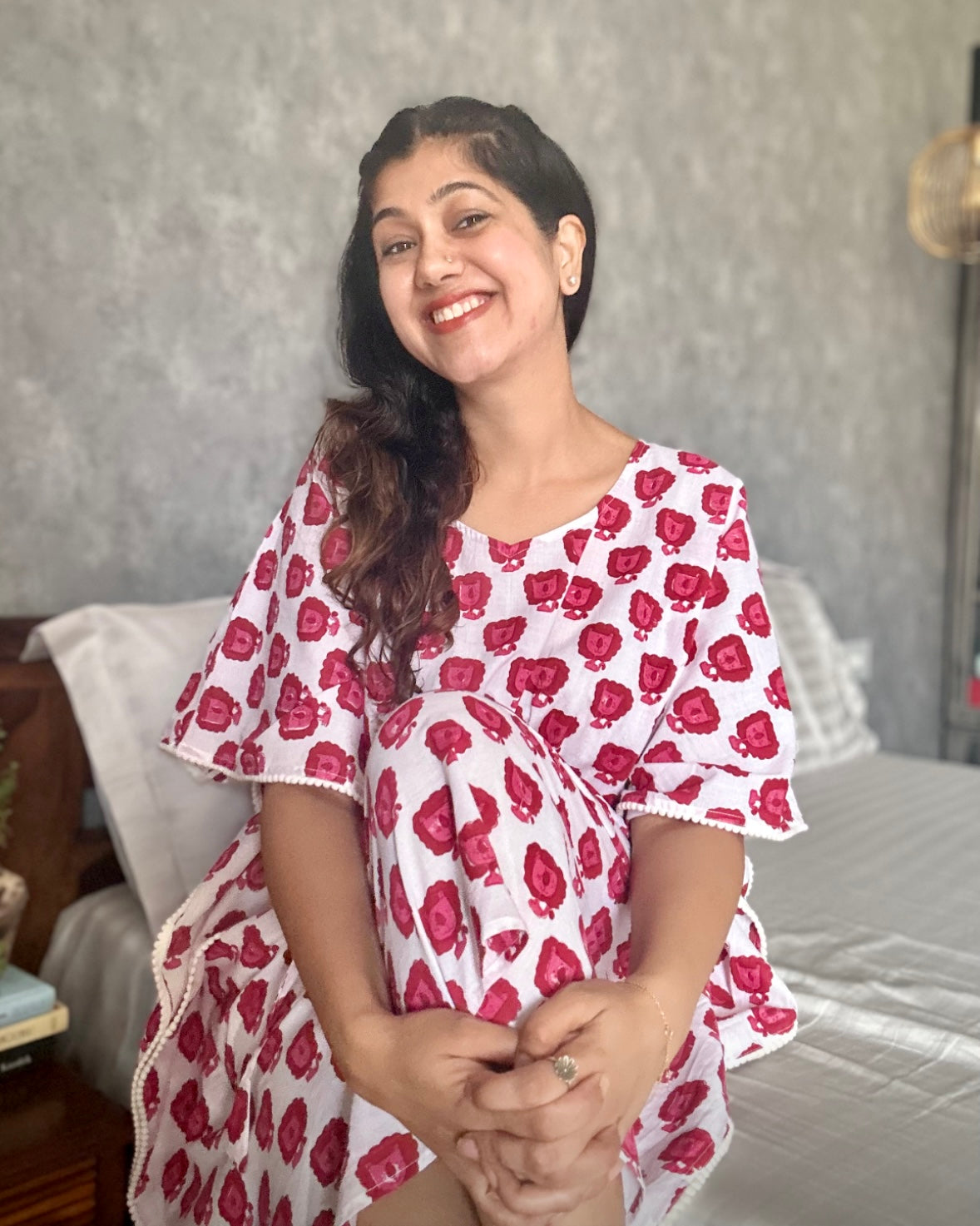 Red little sheru print kaftan