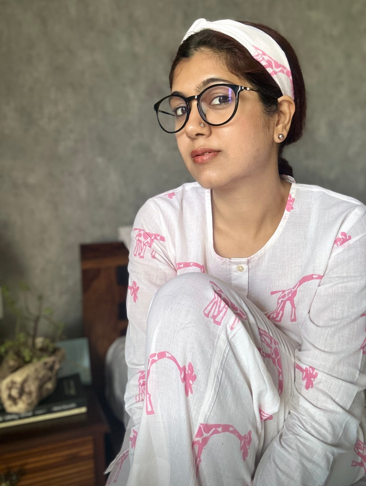 Pink giraffe print loungewear set