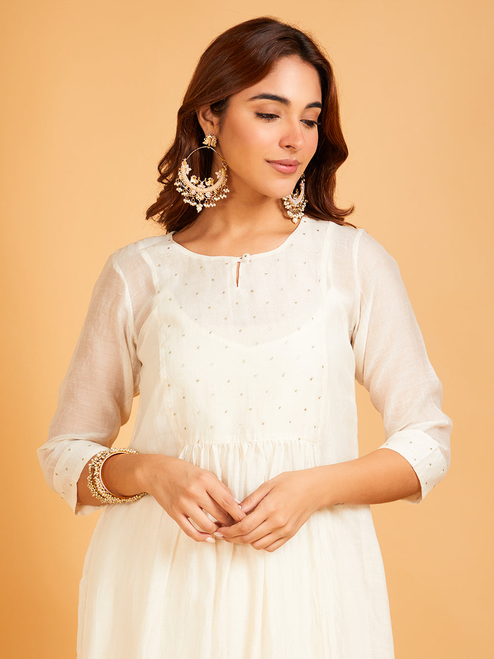 Rosh mul chanderi hand embroidered kurta