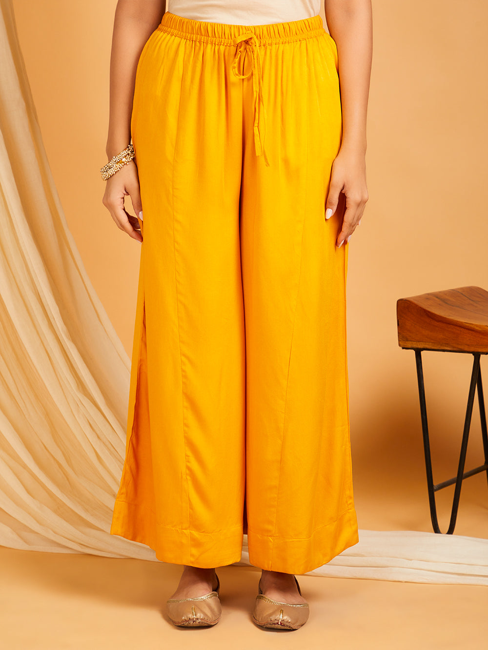 Zard mul chanderi hand embroidered kurta set