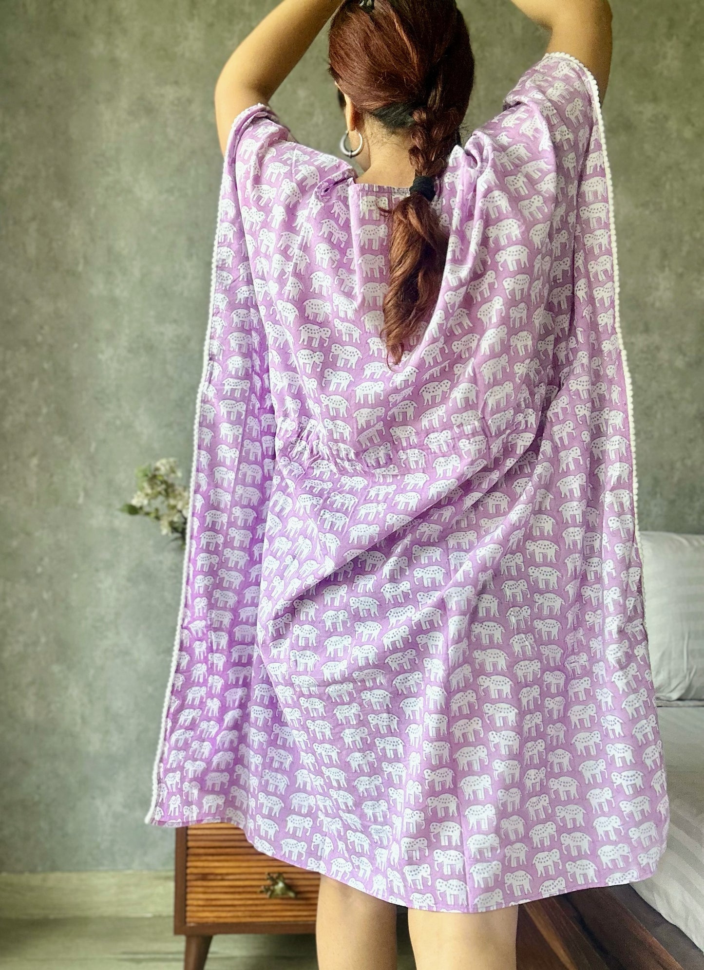 Lilac haathi print women’s kaftan