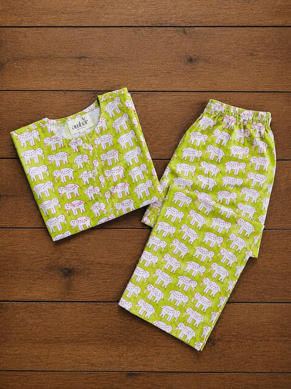 Green haathi kids loungewear set