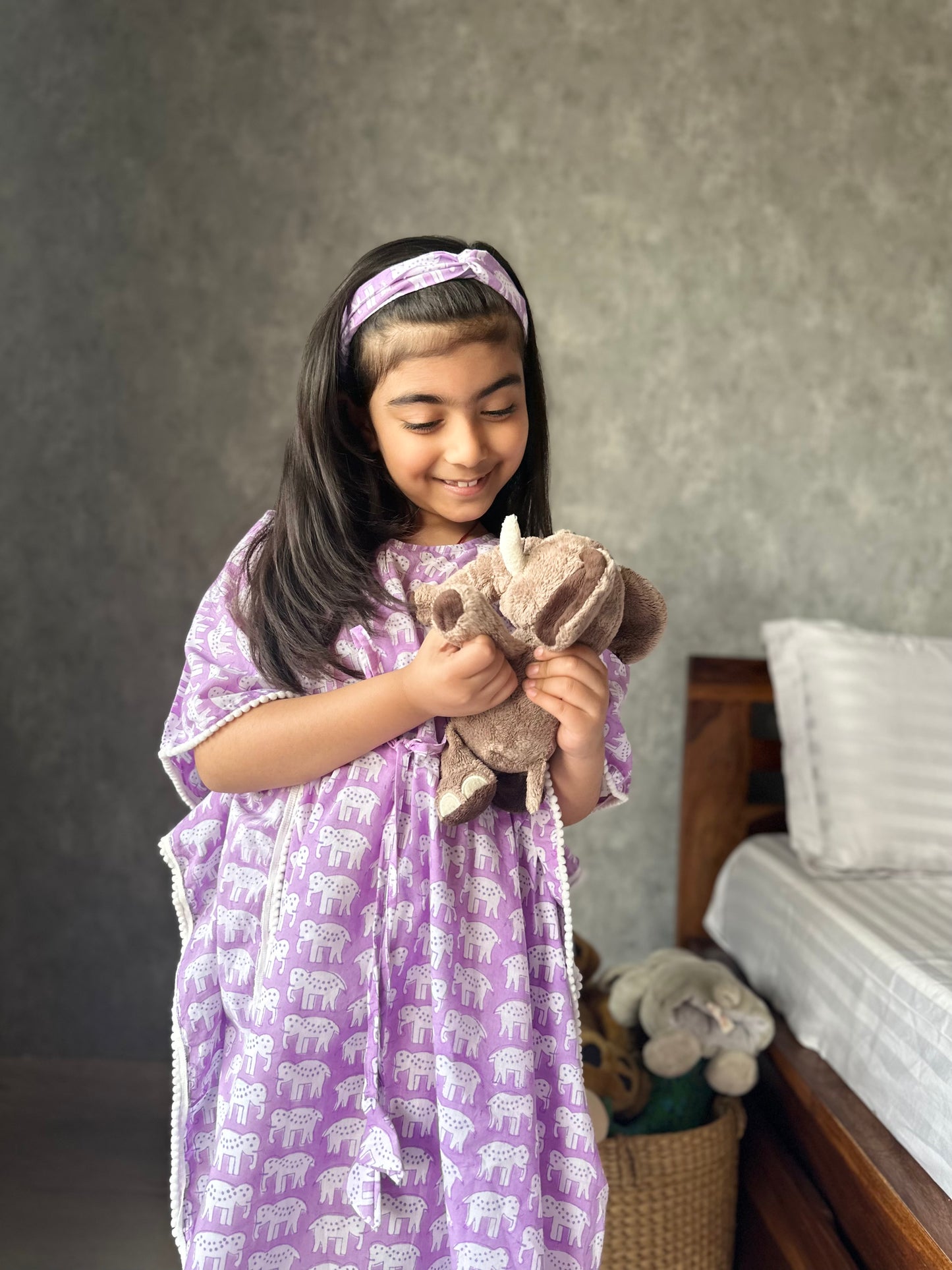 Lilac haathi print kids kaftan