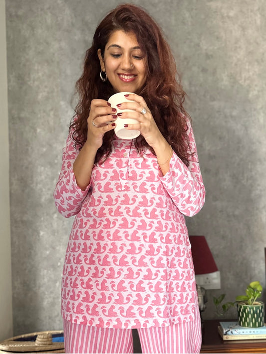 Pink monkey print loungewear set