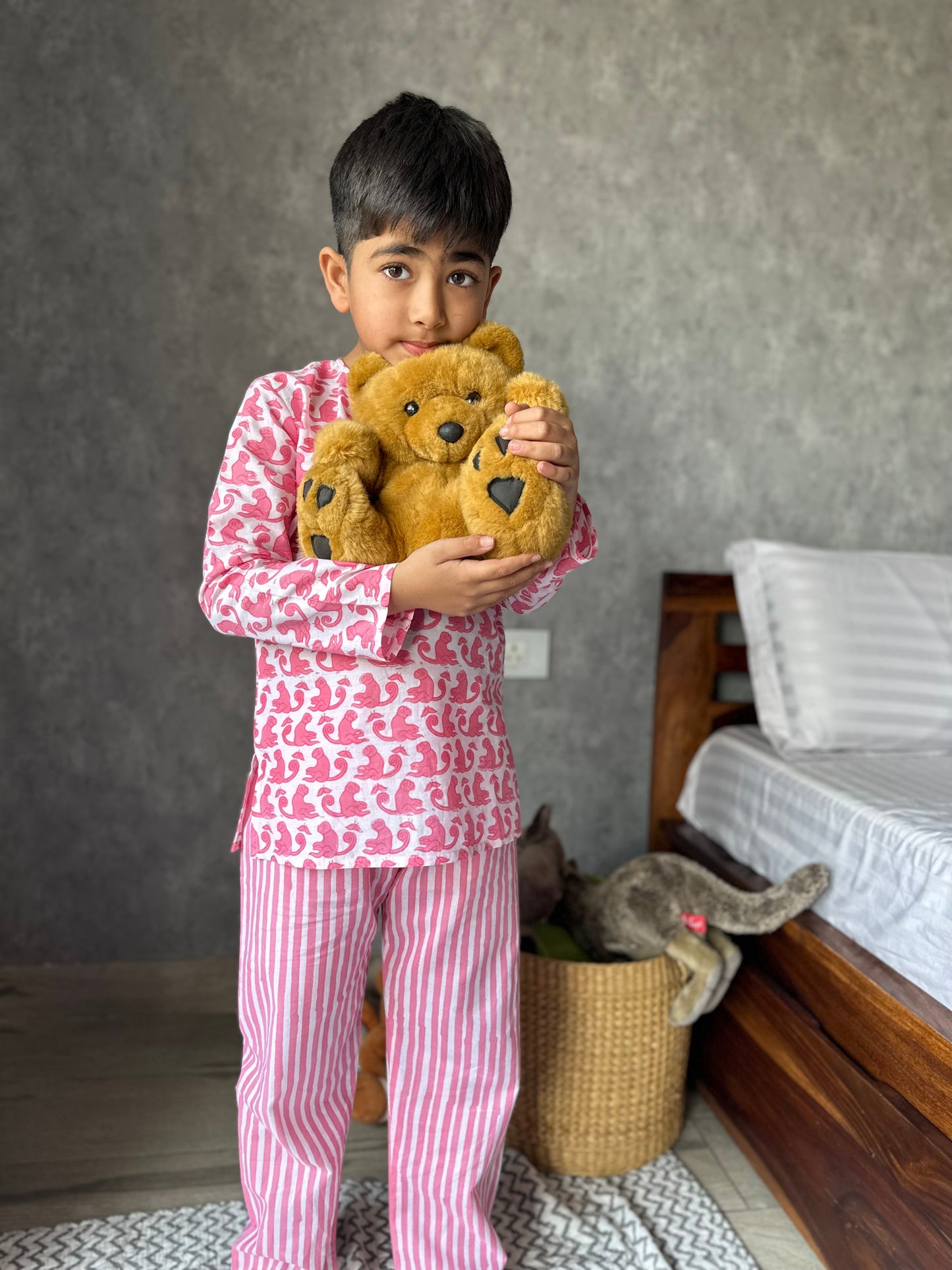 Pink monkey print kids loungewear set