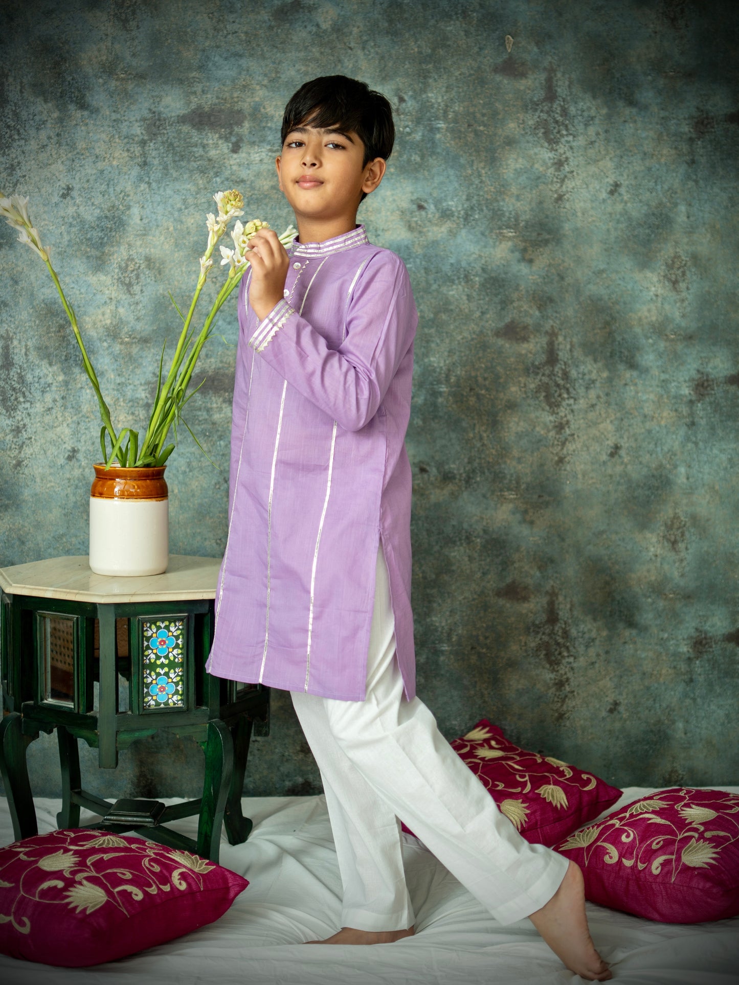 Kids lilac gota work cotton with pyjama