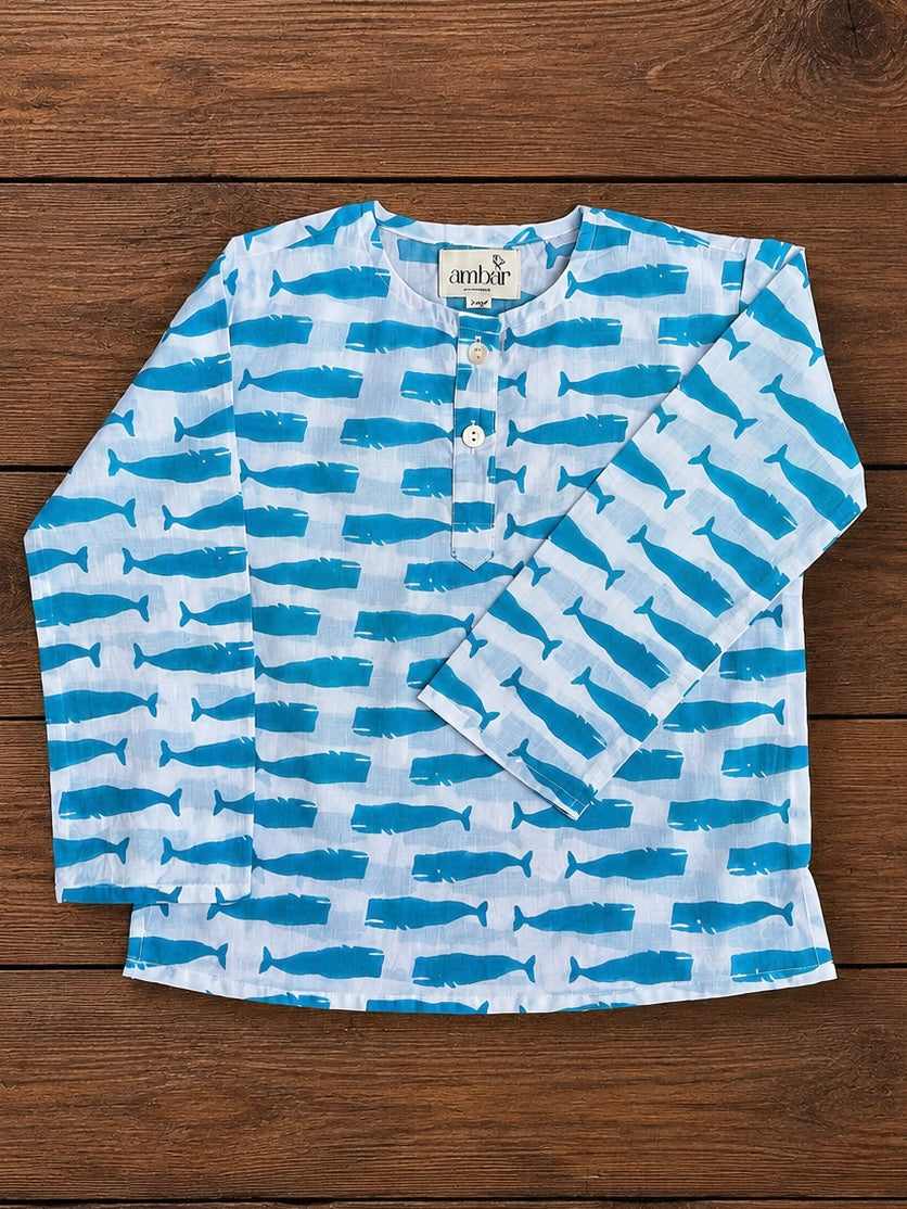 Turquoise whale print kids loungewear set