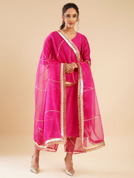 Gulabi chanderi suit set