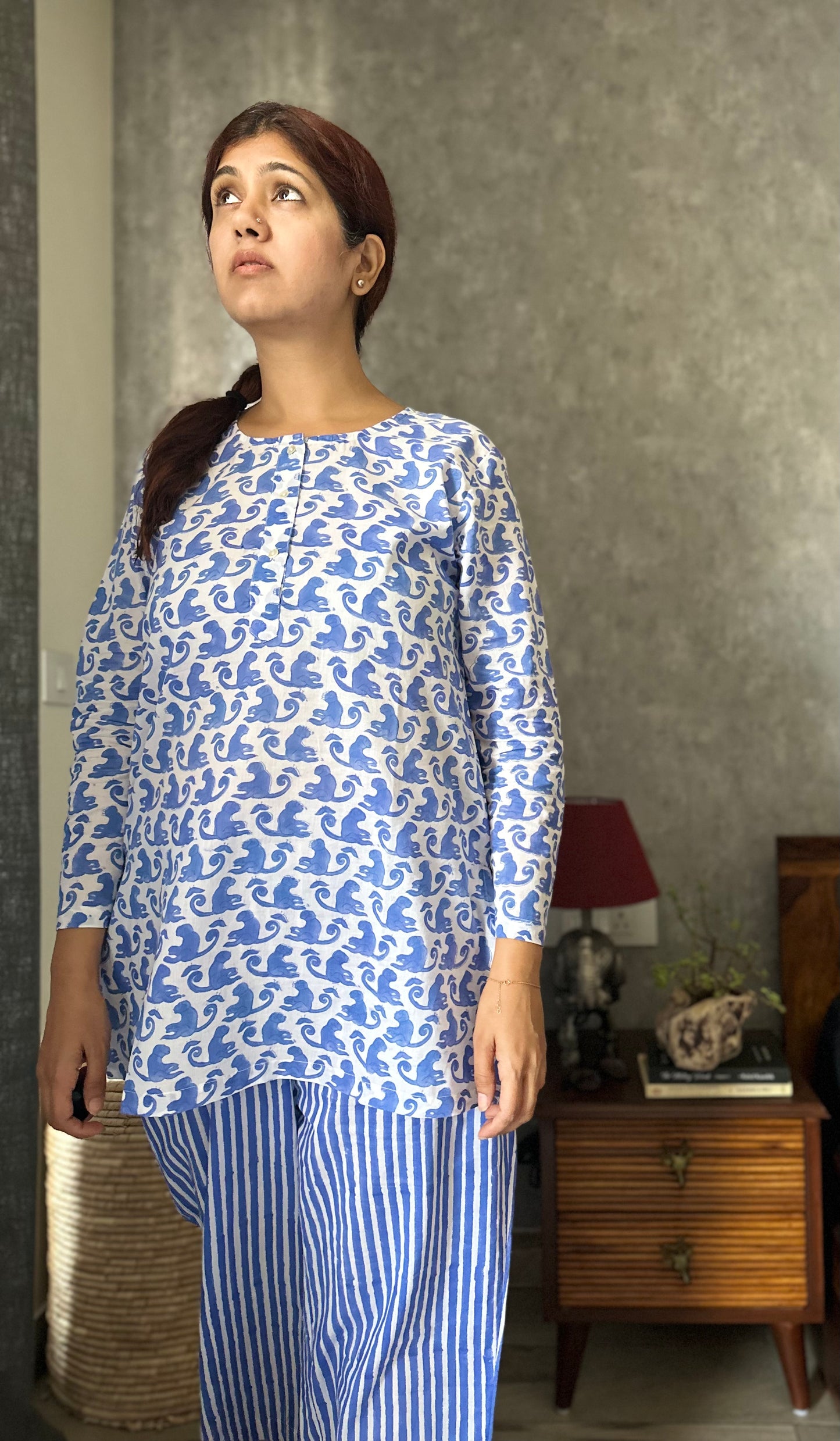 Ink Blue monkey print women’s loungewear set