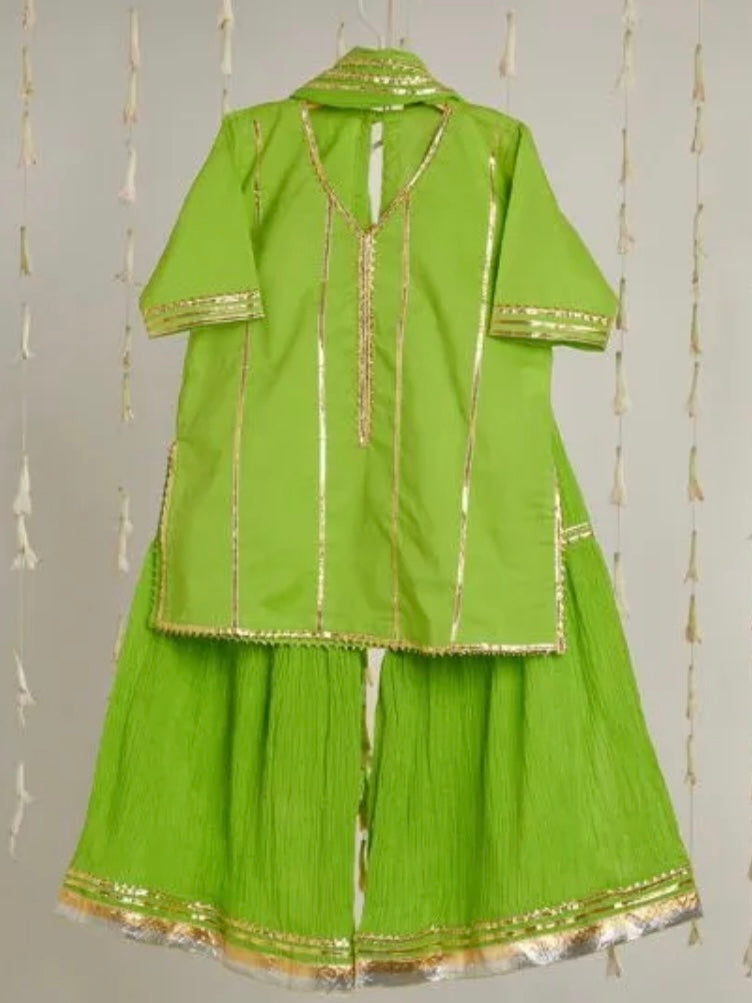 Kids gota work green gharara set