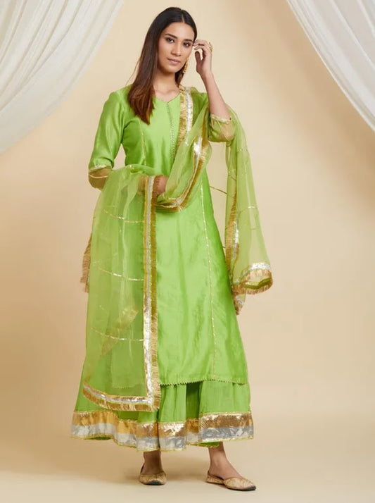 Sabz totia chanderi kurta lehenga set