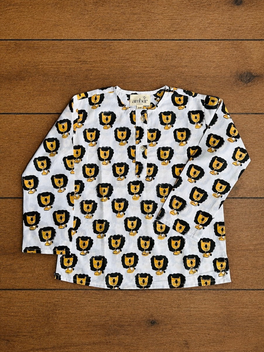 Yellow little sheru print kids loungewear set