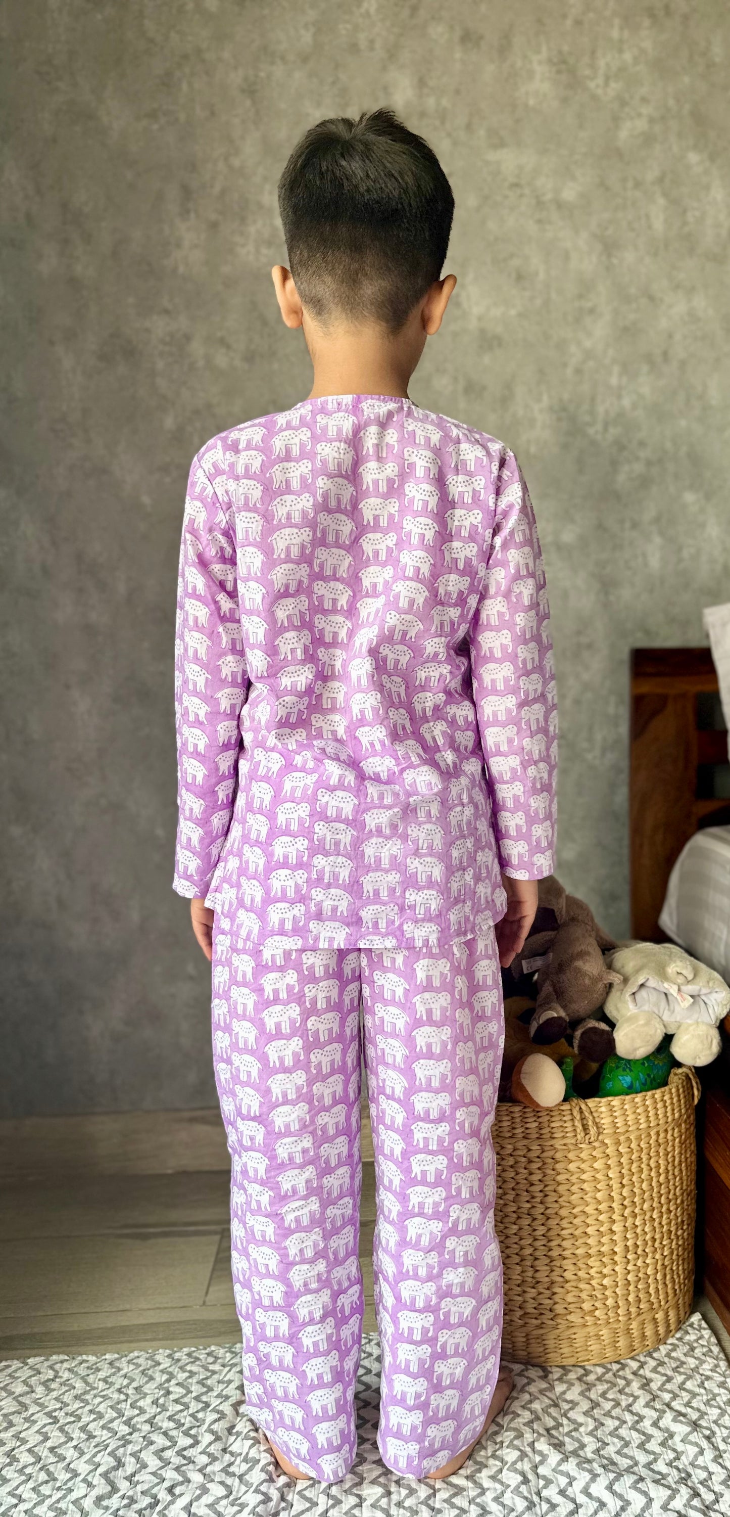 Lilac haathi print kids loungewear set