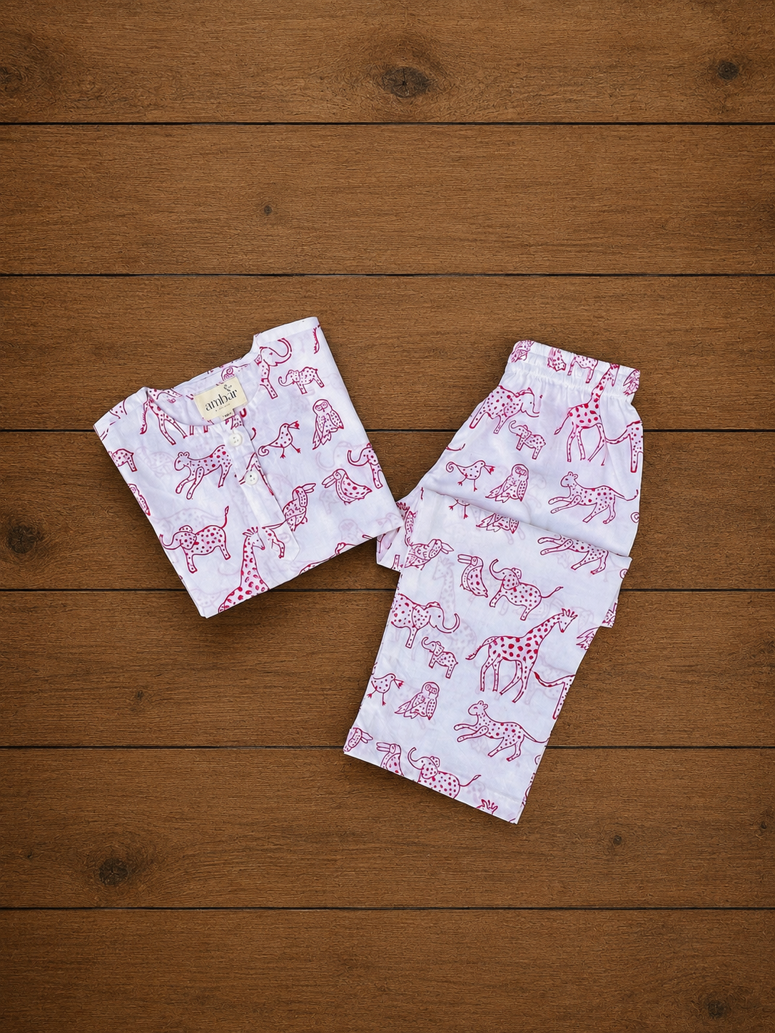 Red animal print kids loungewear set