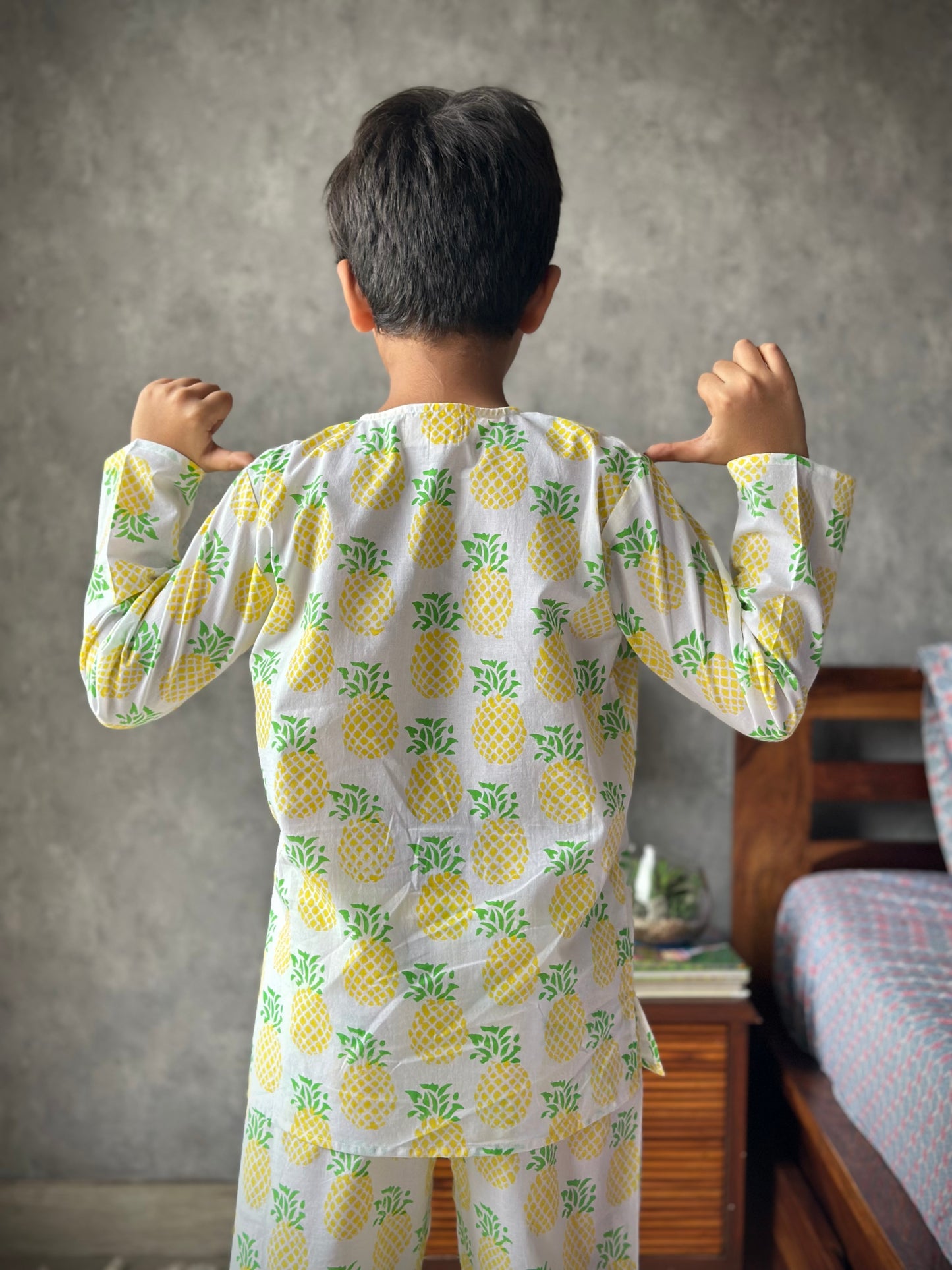 Yellow/ green pineapple print kids loungewear set