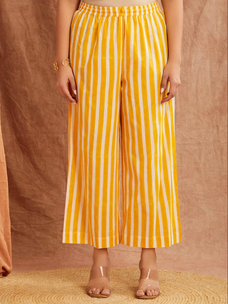 Sunshine Yellow Striped Hand Block Printed Cotton Co-ord Set