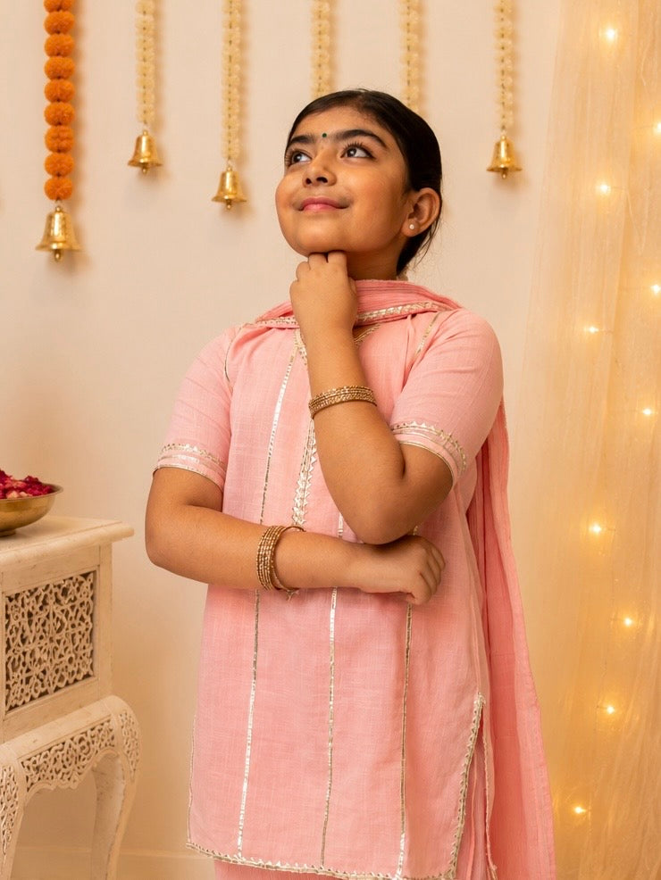 Kids gota work blush pink cotton gharara set