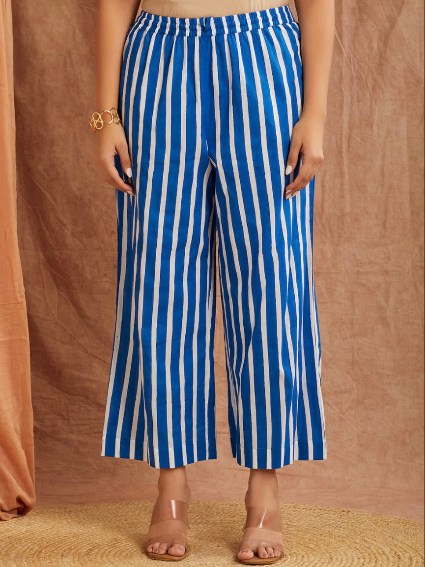 Lapis Blue Striped Hand Block Printed Cotton Co-ord Set