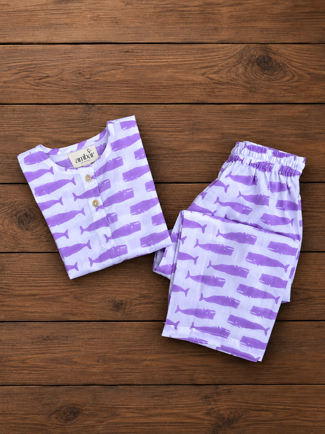 Lilac whale print kids loungewear set