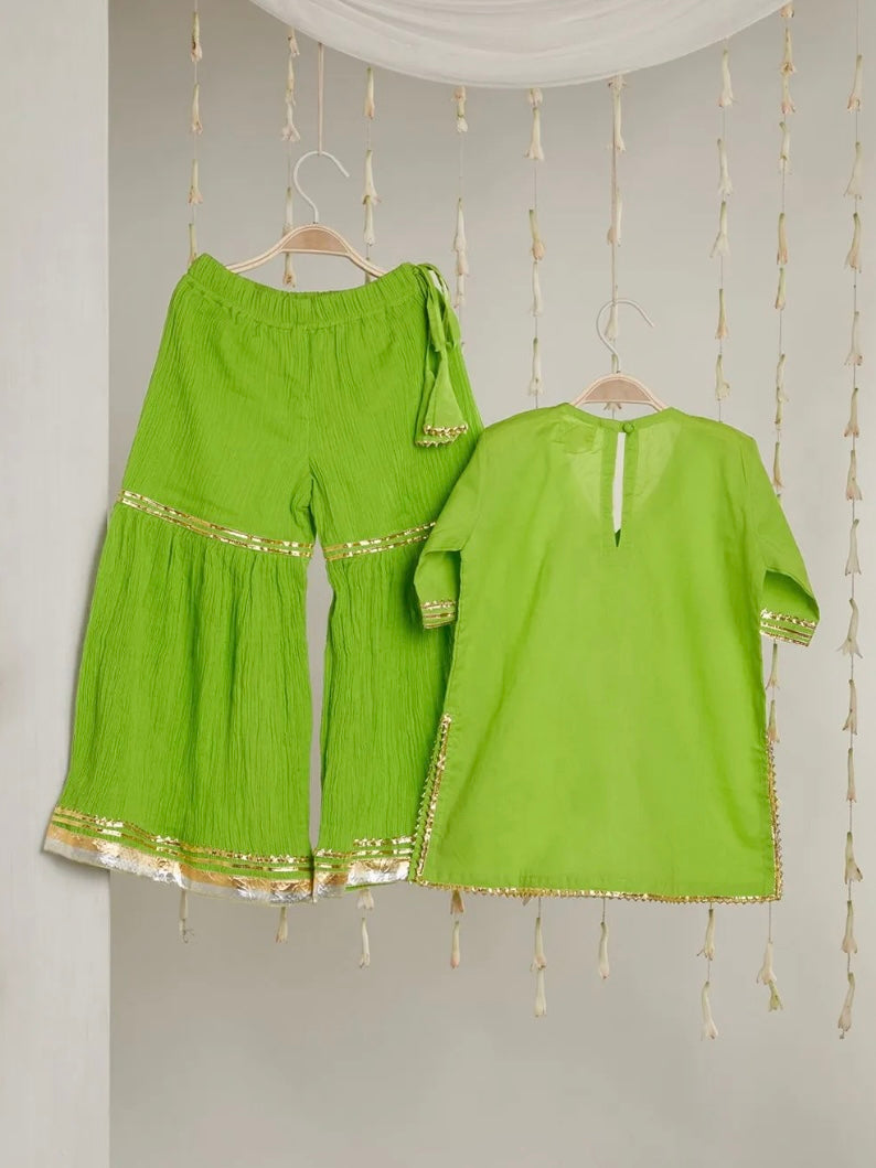Kids gota work green gharara set