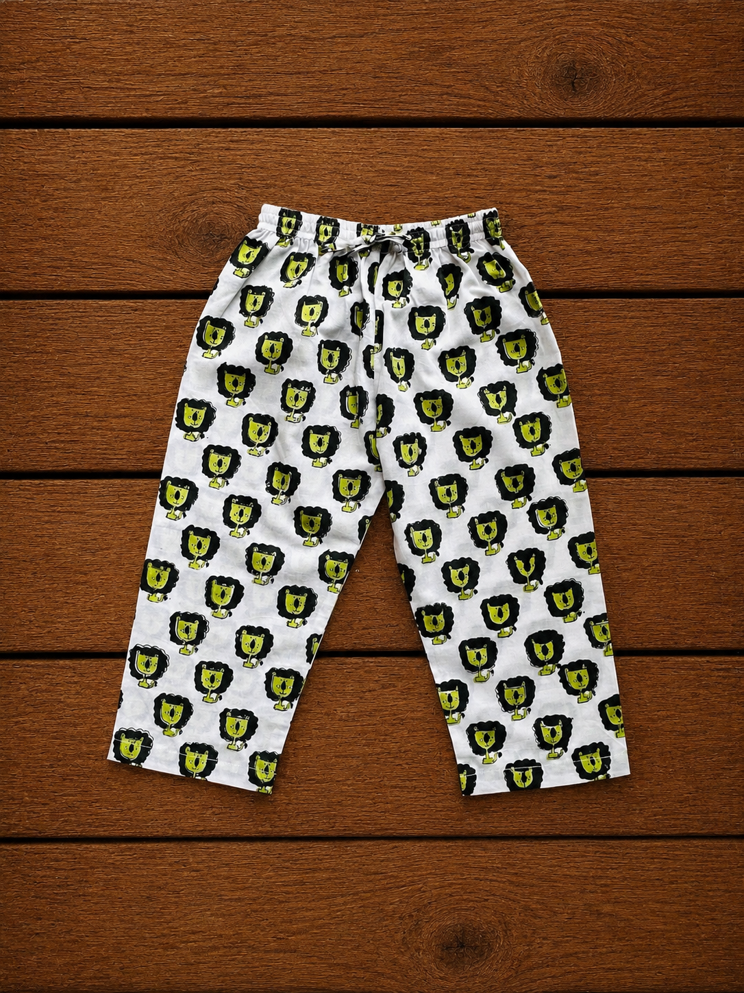 Green lion print kids loungewear set