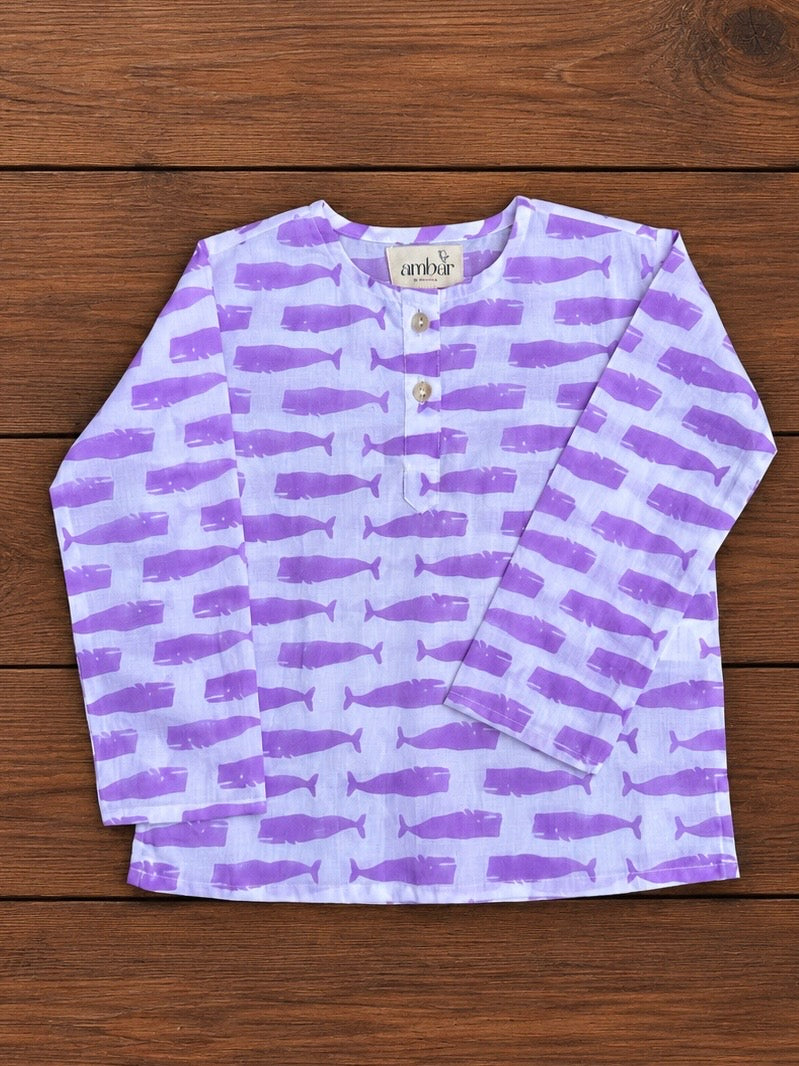 Lilac whale print kids loungewear set